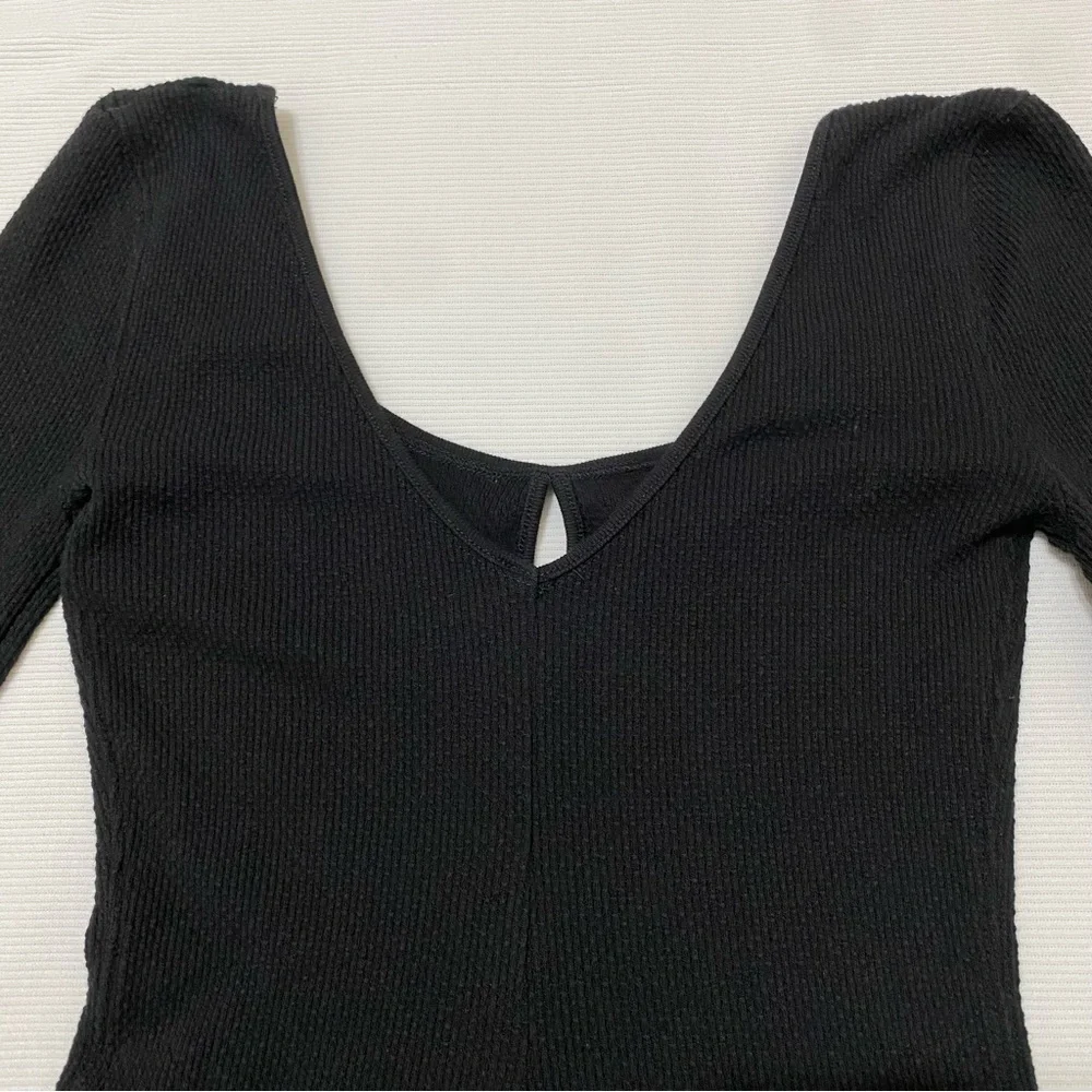 Free People Black Long Sleeve Top with Striped Wrist Details - Picture 6 of 10